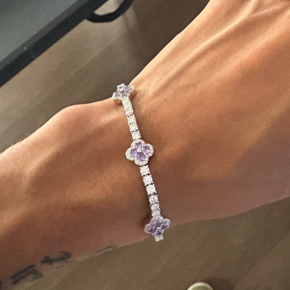 Elegant Purple Flower Moissanite Bracelet